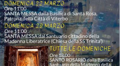 Dirette social: Domenica 22 marzo. Al mattino Santa Messa dal Santuario di Santa Rosa celebrata dal Vescovo di Viterbo Lino Fumagalli e il pomeriggio rinnovo del patto d’amore alla Madonna della Quercia alla presenza del Sindaco della città Giovanni Arena