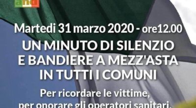 Martedì 31 marzo alle 12 un minuto di silenzio e bandiere a mezz’asta in tutti i comuni