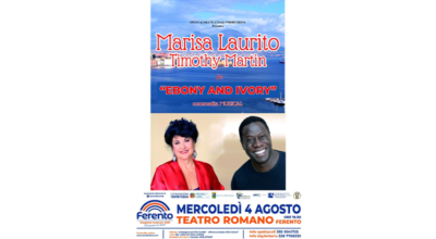 56esima stagione di spettacoli – Tramonti in scena: Marisa Laurito nel concerto/spettacolo “Ebony and Yvory. Nuie simmo do’ sud”, mercoledì 4 agosto (inizio ore 19.30) a Ferento