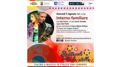 Spettacoli sotto le stelle a piazza San Lorenzo – “Interno familiare” con Iaia Forte e Javier Girotto al sax, giovedì 5 agosto alle ore 21