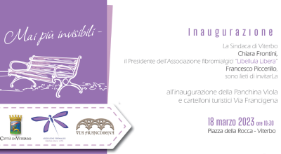 Inaugurazione della panchina viola e dei cartelloni turistici della Via Francigena. Sabato 18 marzo alle 10.30 a piazza della Rocca