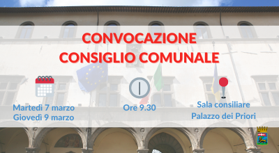 Consiglio comunale, in riunione il 7 e il 9 marzo alle ore 9,30