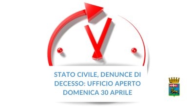 Stato civile, denunce di decesso: ufficio aperto domenica 30 aprile