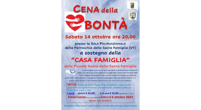 Sabato 14 ottobre torna la Cena della Bontà