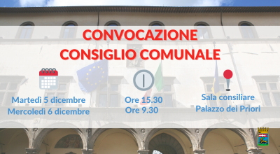 Consiglio comunale in riunione il 5 e 6 dicembre