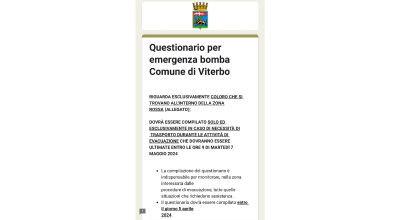 Ordigno bellico, possibile la compilazione del questionario anche attraverso form direttamente sul sito