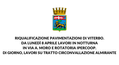 Riqualificazione pavimentazioni di Viterbo, si prosegue con le asfaltature. Da lunedì 8 aprile lavori in notturna in via A. Moro e rotatoria Ipercoop. Di giorno, lavori su tratto circonvallazione Almirante