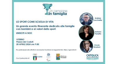 “Un campione in famiglia”:  a piazza dei Caduti, il 20 aprile, Adriano Panatta, Ciccio Graziani e Andrea Lucchetta