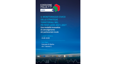 Monitoraggio civico delle strategie territoriali nel PR FSR Lazio 2021-2027, incontro lunedì 7 ottobre alle 15 a Palazzo dei Priori