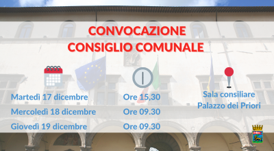 Consiglio comunale, sessione bilancio il 17, 18 e 19 dicembre