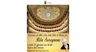 Rita Savagnone, questo pomeriggio all’Unione, l’iscrizione all’Albo d’Oro della Città di Viterbo